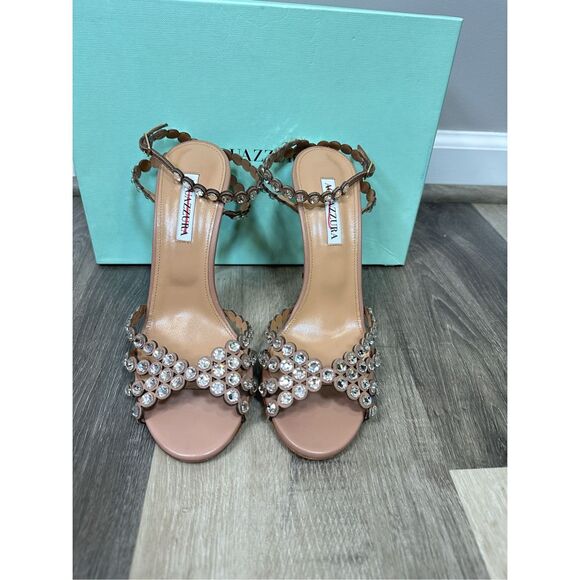 Aquazzura Tequila Crystal-Embellished Leather Sandals in Powder Pink EU40 $1525 - Picture 6 of 15